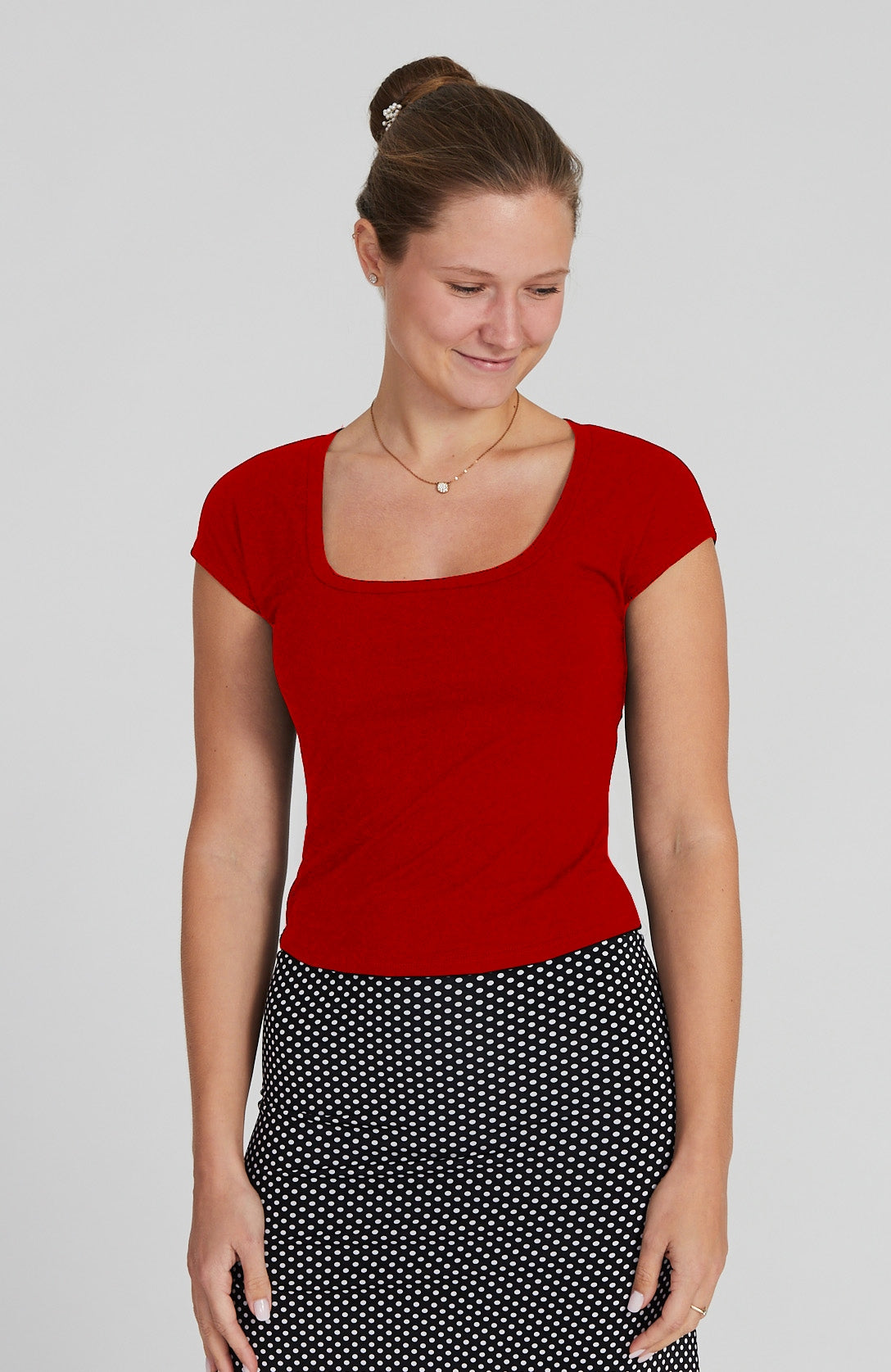 PAULA Red Bamboo Jersey Top with Sleeves