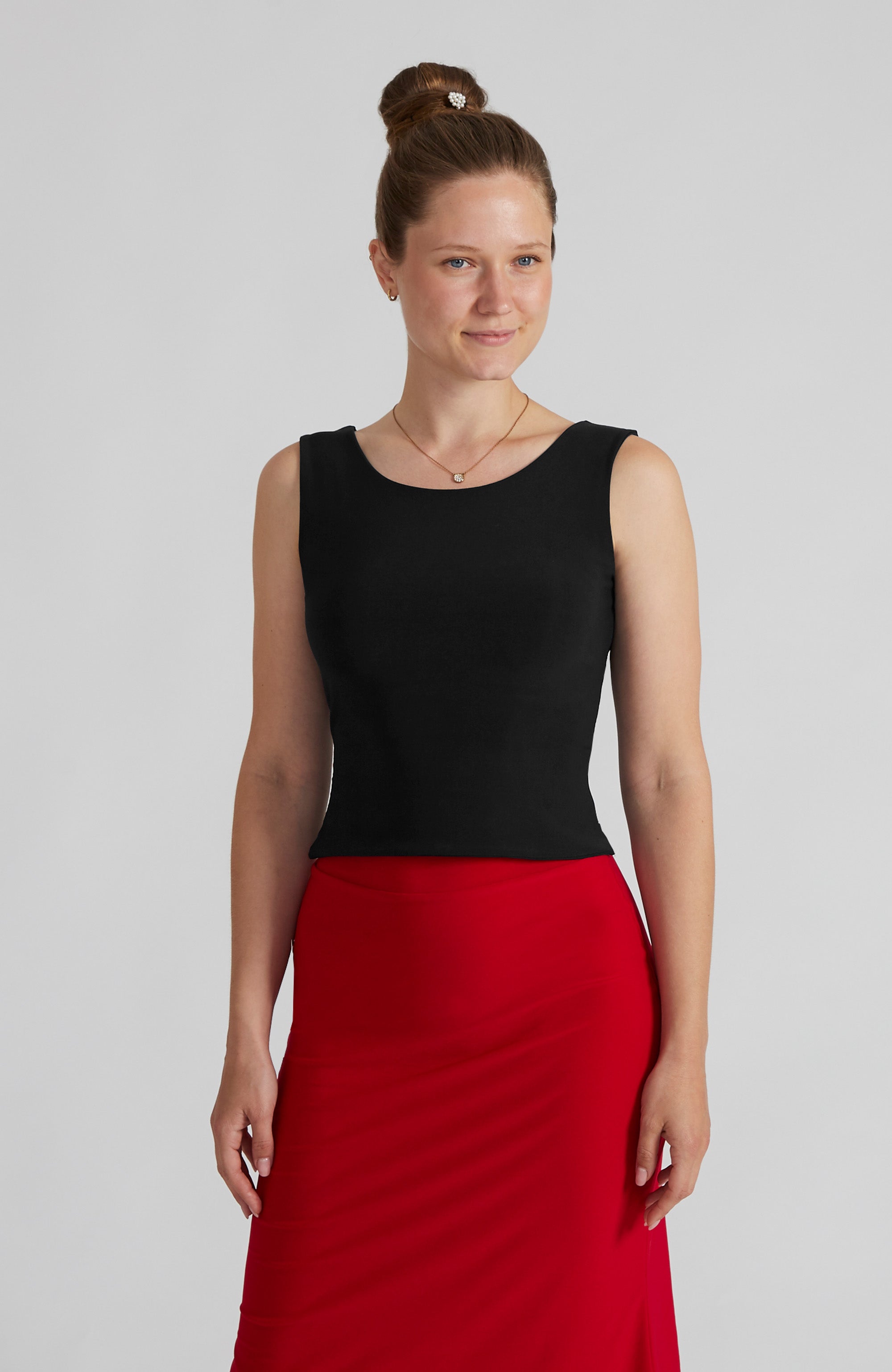 DANIELA Black Bateau Neck Top with Cross Back