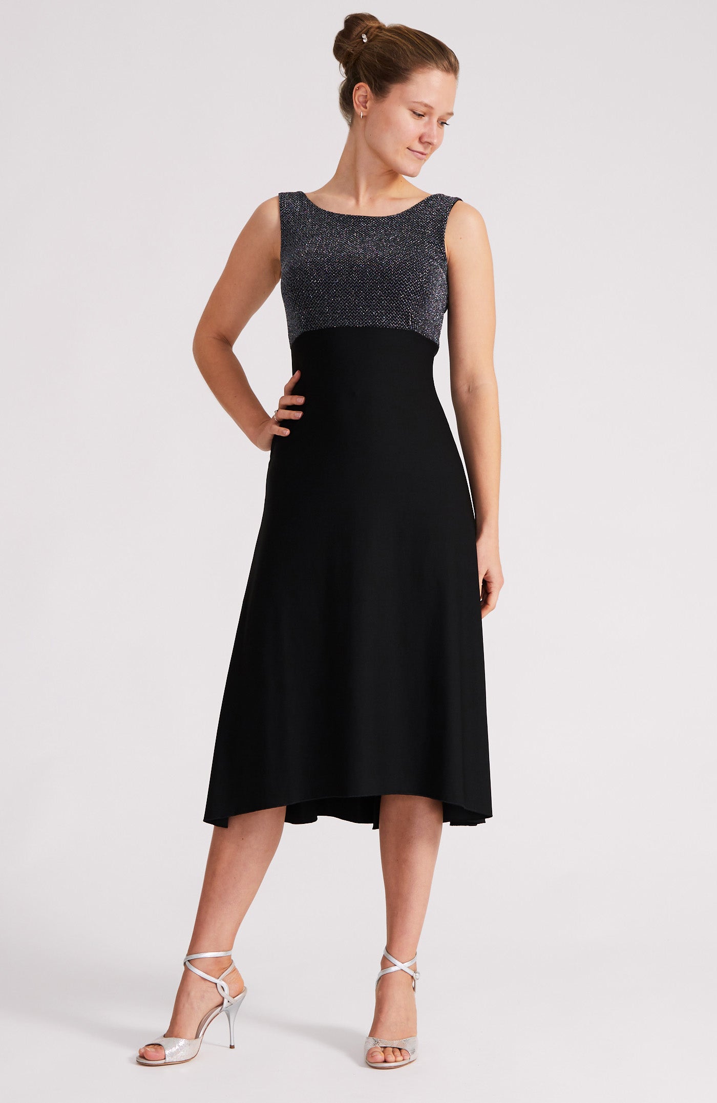 NOELIA A-Line Tango Dress in Silver & Black
