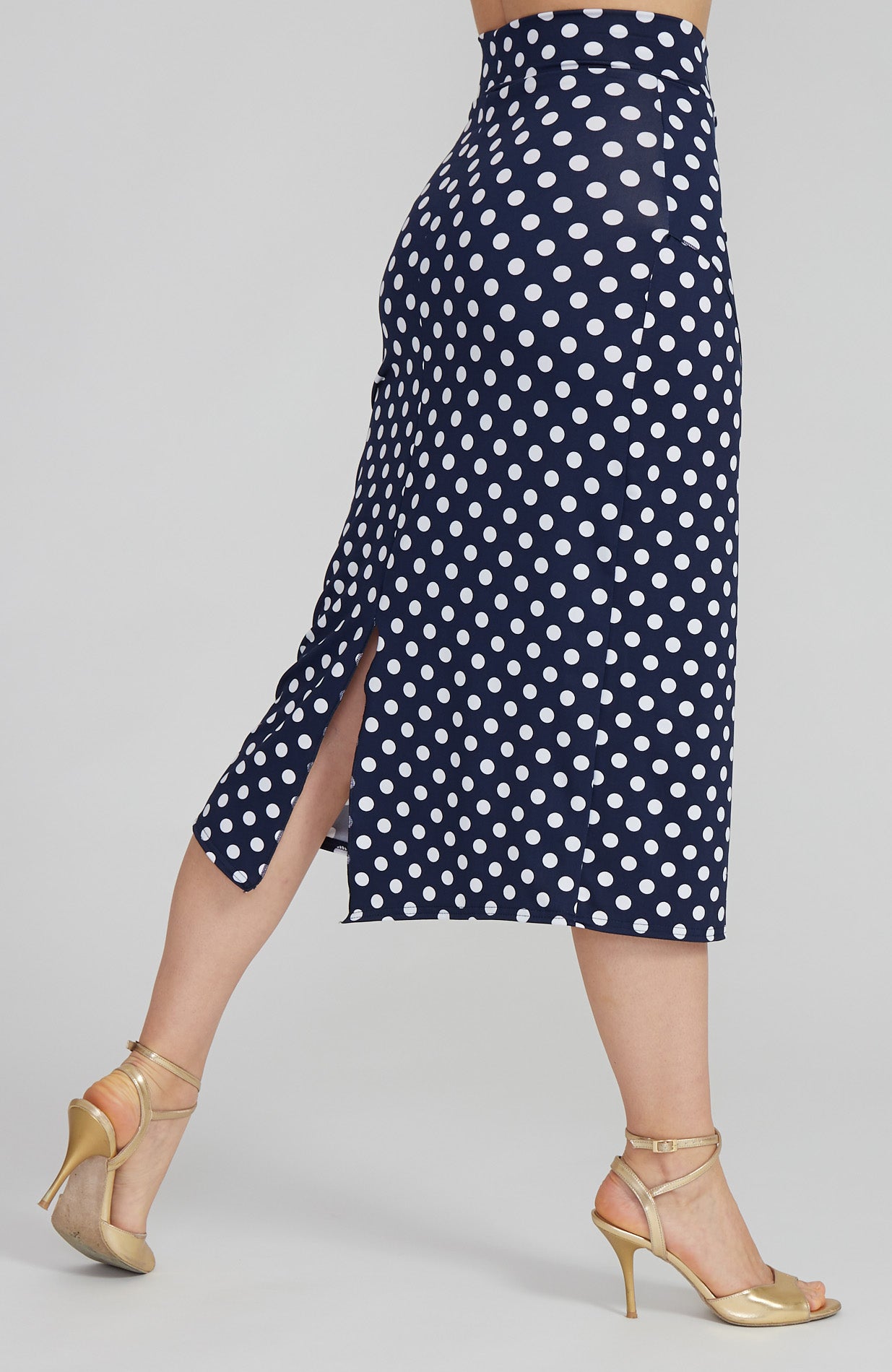 Jupe tango à pois VALERY avec superposition en bleu marine et blanc