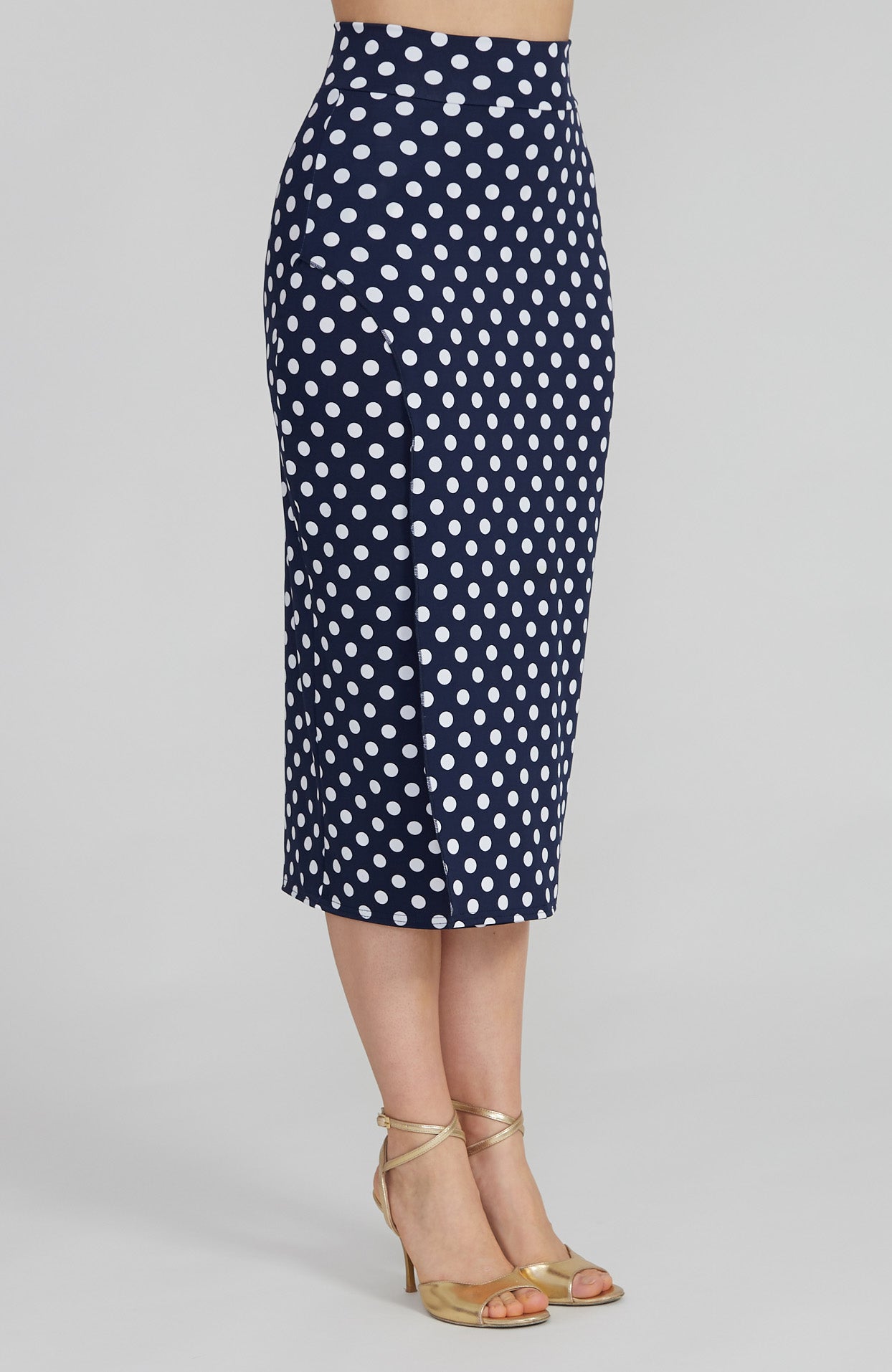 Jupe tango à pois VALERY avec superposition en bleu marine et blanc